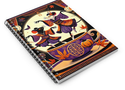 Theatrical Halloween Kabuki Mice on Teacup Spiral Notebook - Ruled Line