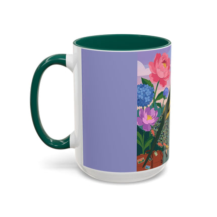 The Lady And The Crimson Birdcage Colorful Mugs – Art Deco Tropical Garden Elegance