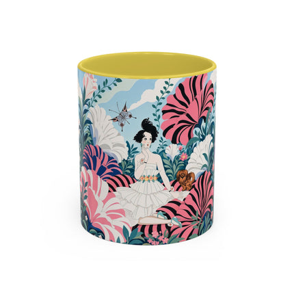 🌸🦋 The Enchanted Pink Blossom Retreat Colorful Mug – Art Deco Floral Whimsy