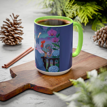 The Lady And The Morning Song Colorful Mugs – Art Deco Botanical Elegance