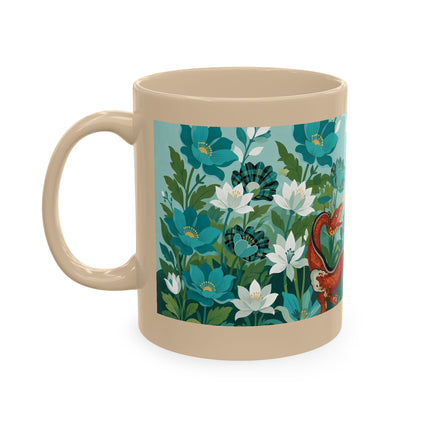 🐉🌿 The Lady & The Garden Dragon Ceramic Mug – Art Deco Botanical Whimsy