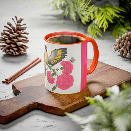 Goldfinch & Pink Flowers Colorful Mugs – Vibrant Spring & Bold Beauty