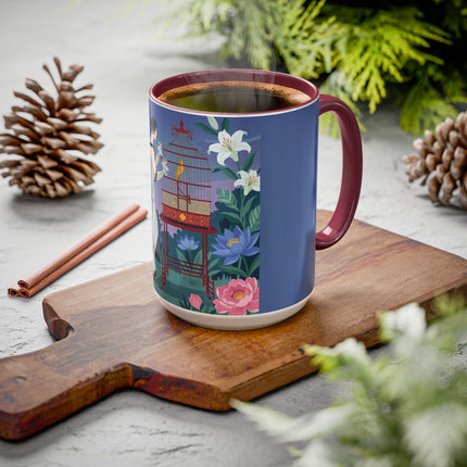 Whispers to the Golden Songbird Colorful Mugs – Art Deco Garden Elegance