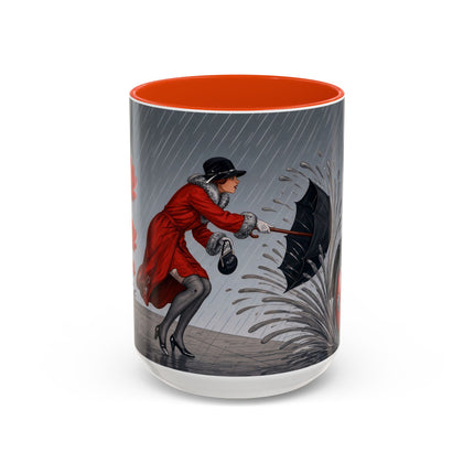 ☔🌹 The Scarlet Rainstorm Promenade Colorful Mug – Art Deco Motoring Elegance