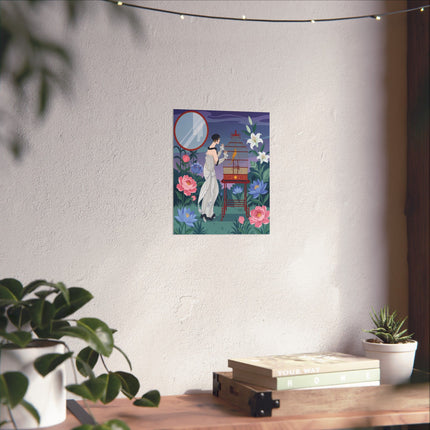 🦜🌸 The Lady Of The Garden Aviary Matte Vertical Poster – Art Deco Botanical Elegance