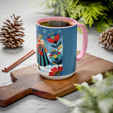 ❤️❄️ The Winter Heart Messenger Colorful Mug – Art Deco Snow Garden Fantasy