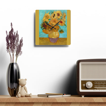 Vase with Twelve Sunflowers by Vincent Van Gogh Acrylic Wall Clock, Round and Square
