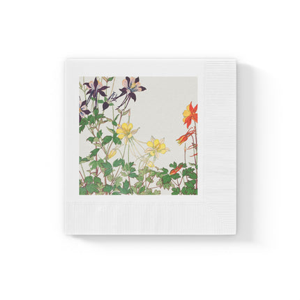 Aquilegia Flowers by Tanigami Kônan White Coined Napkins