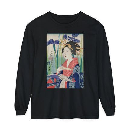 Woman with Bookmark and Book Garment-dyed Long Sleeve T-Shirt
