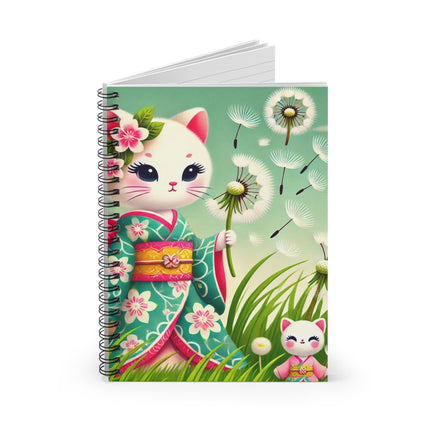 Geisha Kitten and the Dandelion Wish Spiral Notebook - Ruled Line