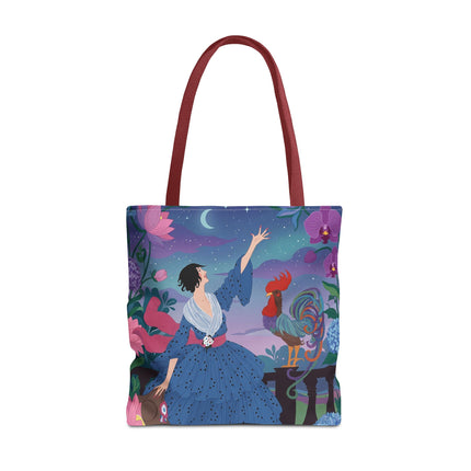 🌙🐓 The Lady Of The Moonlit Rooster Garden Tote Bag – Art Deco Floral Fantasy