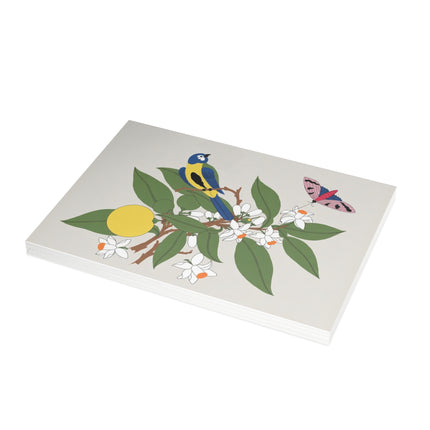Blue Tit & Butterfly Greeting Card – Elegant Charm & Springtime Grace