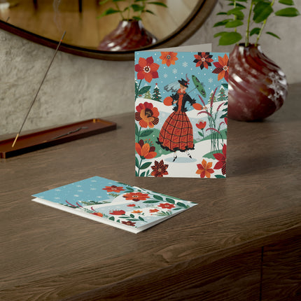 🌺❄️ The Lady Of The Scarlet Winter Garden Greeting Card – Art Deco Holiday Fantasy