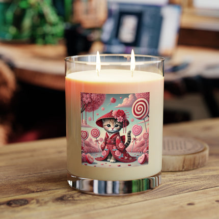 Whimsical Geisha Kitten in a Valentine Garden Scented Candle - Full Glass, 11oz