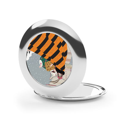 Snowfall Courtesan Compact Mirror – Whimsical Winter Elegance