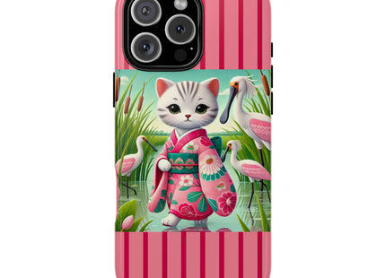 Geisha Kitten Strolls Among the Spoonbills Phone Cases