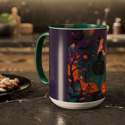 🐈‍⬛🎃 The Midnight Black Cat Masquerade Colorful Mug – Whimsical Halloween Elegance