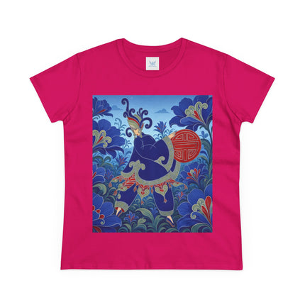 💙🌺 The Imperial Blue Garden Cotton Tee – Art Deco Oriental Elegance