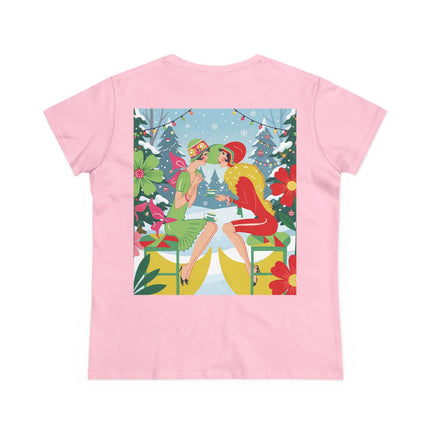 ☕❄️ Christmas Tea In The Snow Garden Cotton Tee – Art Deco Holiday Friendship