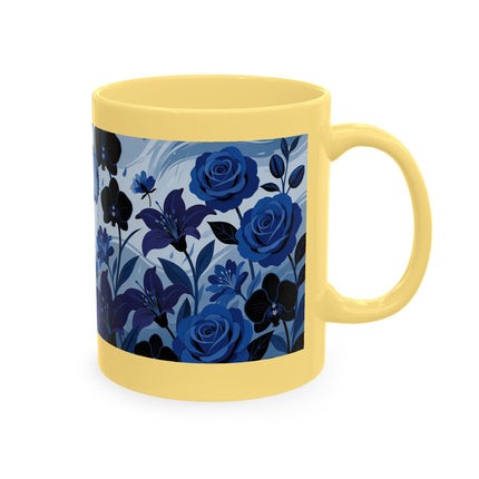 ☔💙 The Lady In The Blue Rain Garden Ceramic Mug – Art Deco Floral Elegance