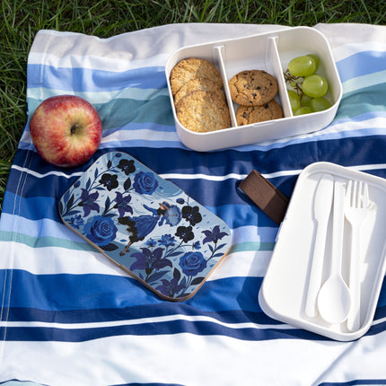 ☔💙 The Blue Rain Promenade Bento Lunch Box – Art Deco Floral Fashion