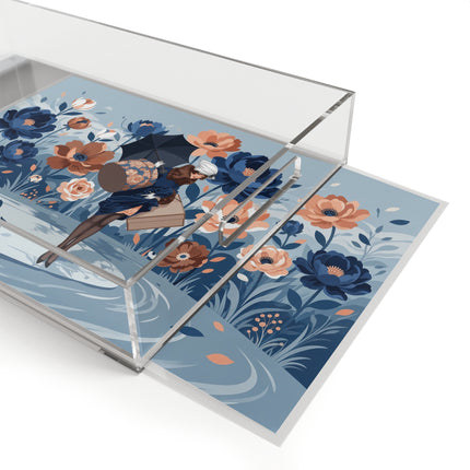 ☂️🌺 The Lady Of The Traveling Garden Acrylic Serving Tray – Art Deco Floral Adventure