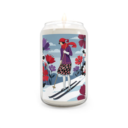 🎿❄️ The Winter Flower Skier Scented Soy Candle – Art Deco Alpine Fantasy