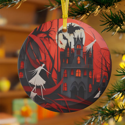 Halloween Night Scene Glass Ornament