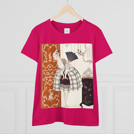🪭🖤 The Lady With The Black Fan Cotton Tee – Art Deco Fashion Illustration