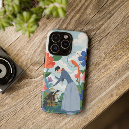 🦜🌺 The Lady Of The Garden Aviary Phone Case – Art Deco Floral Whimsy