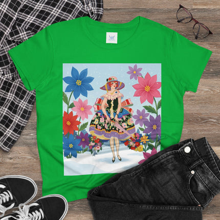 🌸❄️ The Winter Blossom Belle Cotton Tee – Art Deco Floral Fantasy