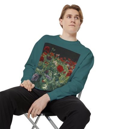 Poppies (A Study of Poppies for Carnation, Lily, Lily, Rose) by John Singer Sargent Unisex Garment-Dyed Sweatshirt