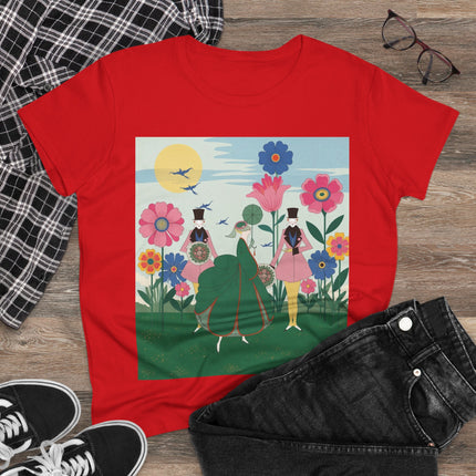 🌸🎩 The Lady Of The Giant Flower Garden Cotton Tee – Art Deco Floral Promenade