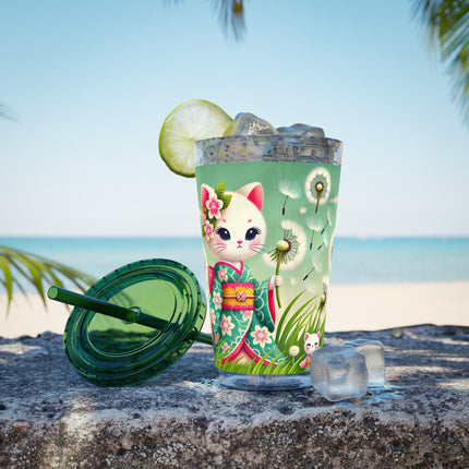 Geisha Kitten and the Dandelion Wish Sunsplash Tumbler with Straw, 16oz