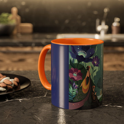 The Lady Of The Moonlit Fountain Colorful Mugs – Art Deco Botanical Serenity