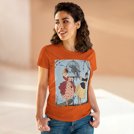 🦚🦜 The Ladies Of The Garden Aviary Cotton Tee – Art Deco Bird Fantasy
