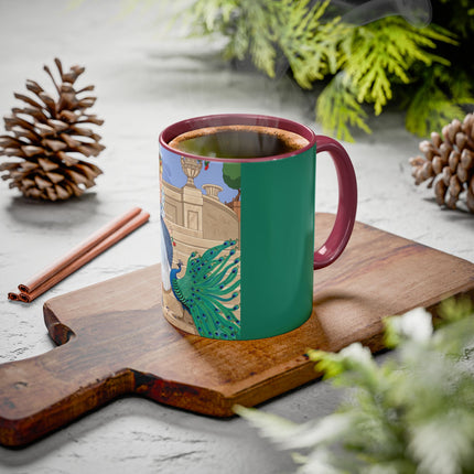 The Peacock's Admiration Colorful Mug (11oz, 15oz) – Rococo Elegance, Peacock Beauty & Garden Charm