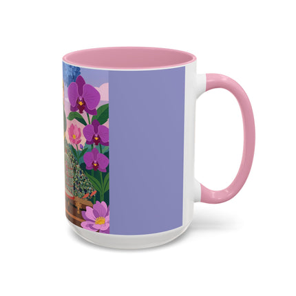 The Lady And The Crimson Birdcage Colorful Mugs – Art Deco Tropical Garden Elegance