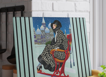 Elegant Winter Woman in Sleigh Glass Cutting Board