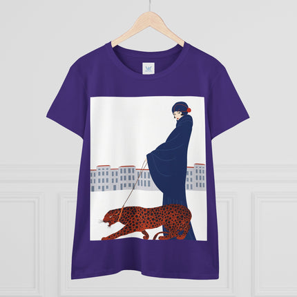 🐆🖤 The Lady With The Leopard Cotton Tee – Art Deco Fashion Illustration