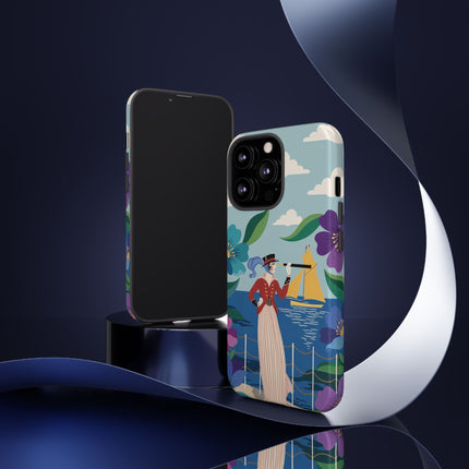 🌊🔭 The Lady Of The Seaside Lookout Phone Case – Art Deco Nautical Adventure