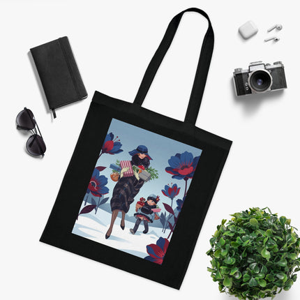 🎁🌺 The Christmas Gift Garden Stroll Cotton Tote Bag – Art Deco Holiday Elegance