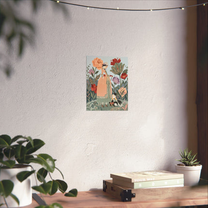 🌸🐈 The Lady And Puss In Boots Grand Floral Promenade Matte Vertical Poster – Art Deco Fashion Whimsy