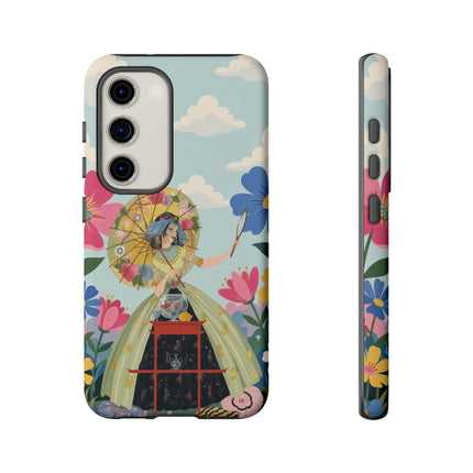 🌸🪞 The Floral Parasol Reflection Phone Case – Art Deco Garden Fantasy