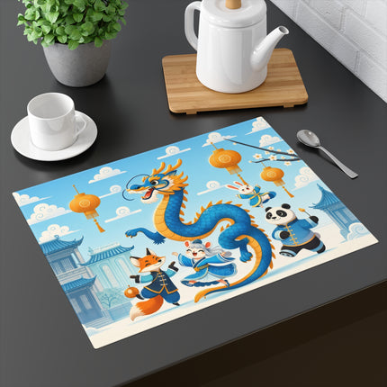 🐉🎉 Blue & Gold Dragon Festival Parade Placemat – Enchanted Lunar New Year Celebration