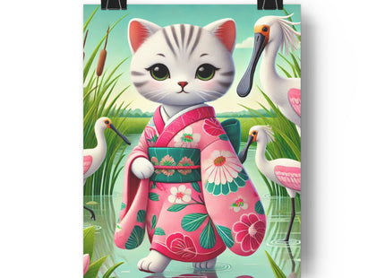 Geisha Kitten Strolls Among the Spoonbills Giclée Art Print