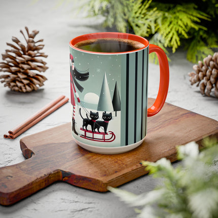 Red Sled & Curious Cats Colorful Mugs (11oz, 15oz)