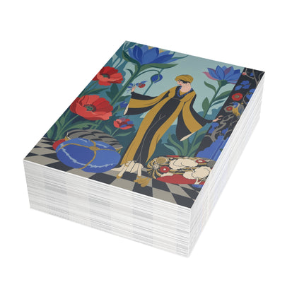🌺✨ The Lady Of The Midnight Poppies Greeting Card – Art Deco Floral Elegance