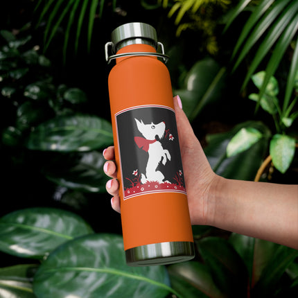 The Enchanting White Terrier with a Red Bow Copper Vacuum Insulated Bottle, 22 oz
