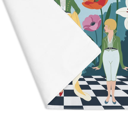 🌺🎩 The Lady And The Children In The Grand Flower Garden Placemat – Art Deco Fashion Illustration